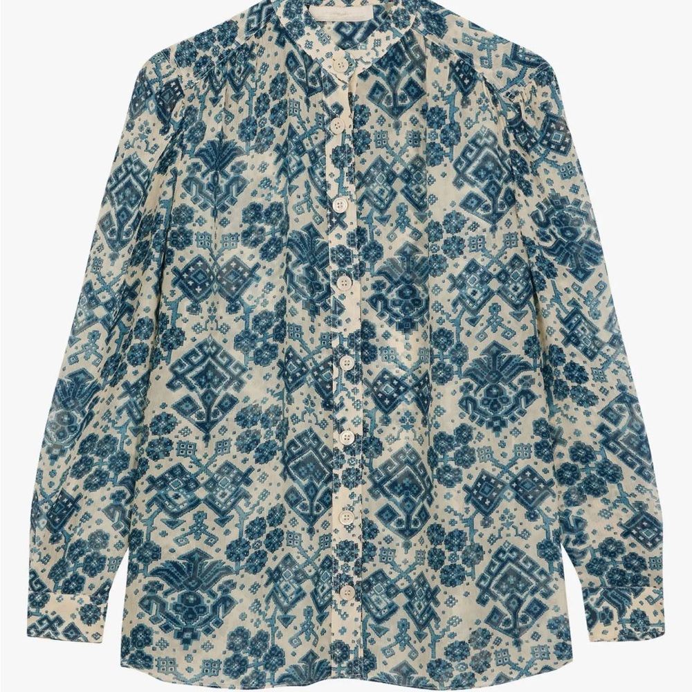 Vanessa Bruno Blue and Cream Patterned Blouse